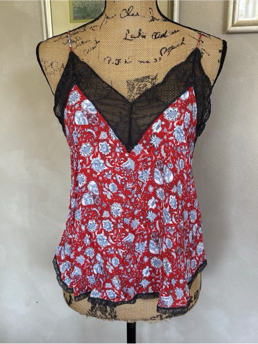 Zadig & Voltaire Christy Floral Lace-Trim Cami Top size L